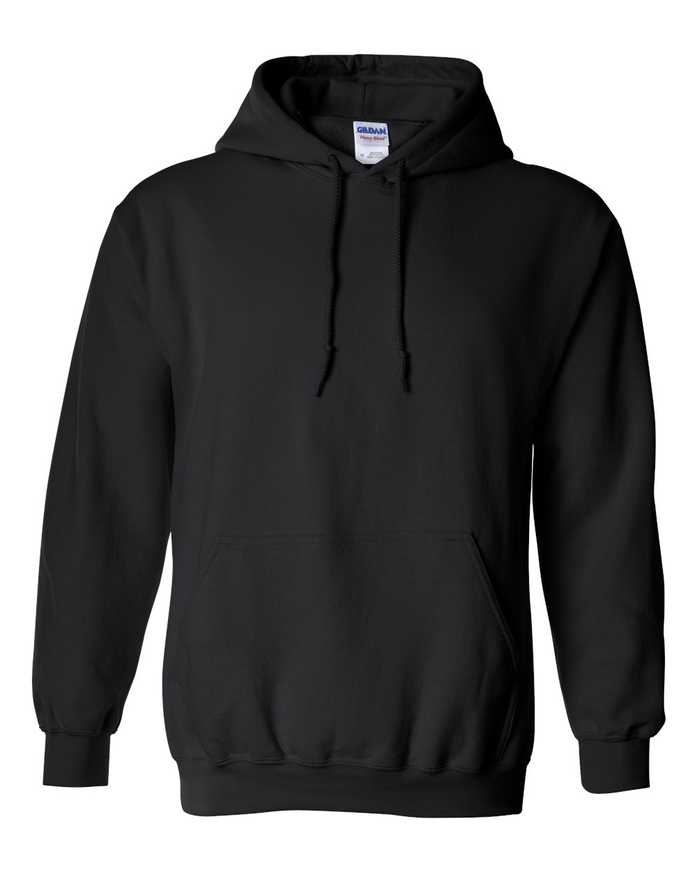 Black custom printed hoodie, front view